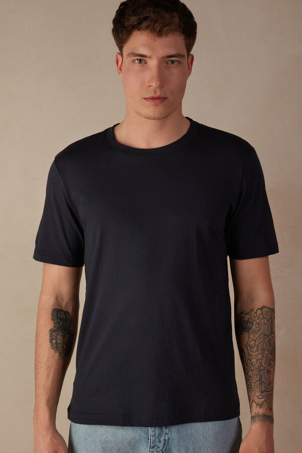 Intimssimi Regular Fit T-Shirt in Extrafine Supima® Cotton Blue | XUSGW13358