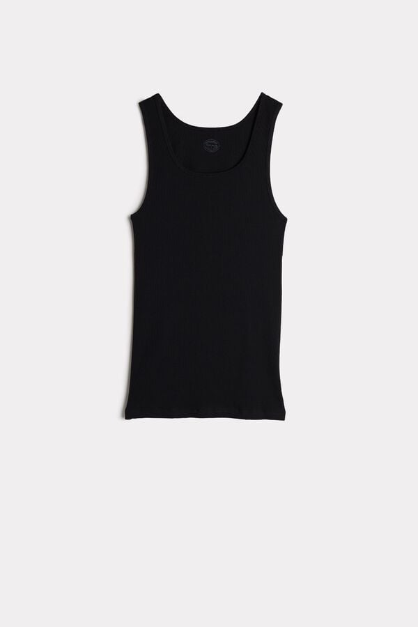 Intimssimi Ribbed Supima Cotton Tank Top Black | YUSGT82340