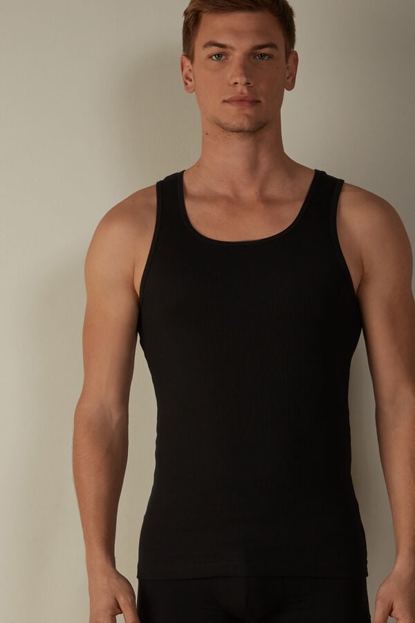 Intimssimi Ribbed Supima Cotton Tank Top Black | YUSGT82340