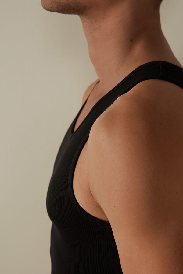 Intimssimi Ribbed Supima Cotton Tank Top Black | YUSVQ81891