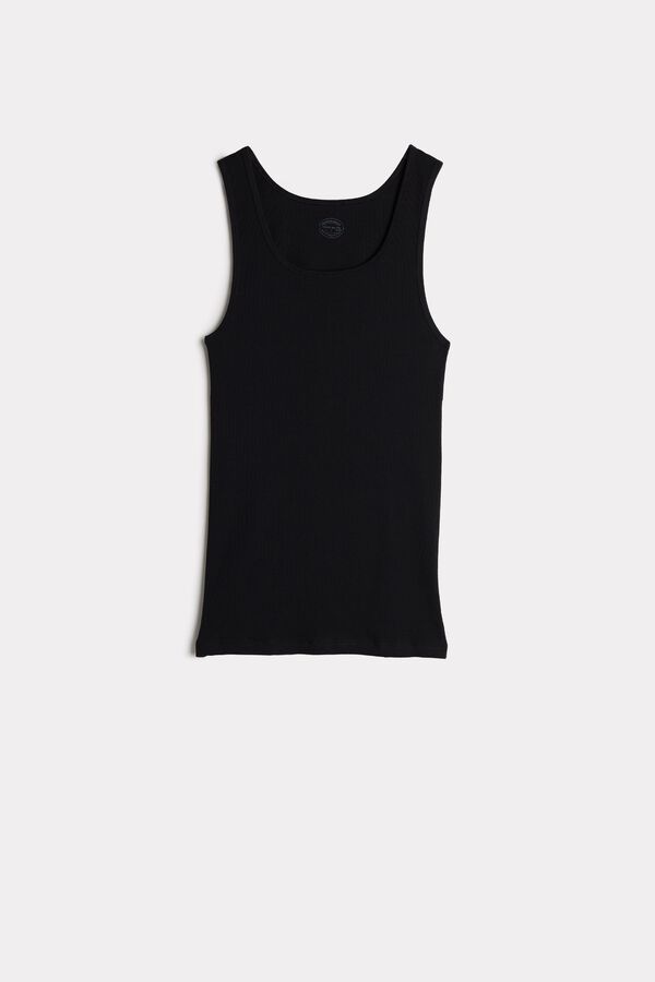 Intimssimi Ribbed Supima Cotton Tank Top Black | YUSVQ81891