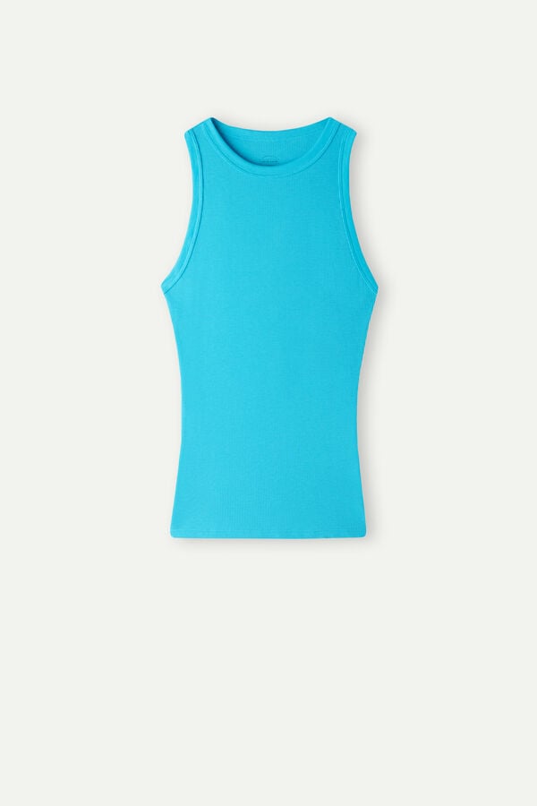 Intimssimi Ribbed Tank Top in Supima® Cotton Blue | USNZX93684