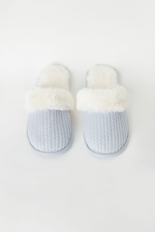 Intimssimi Ribbed Velvet Slippers with Faux Fur White | UUSND29888