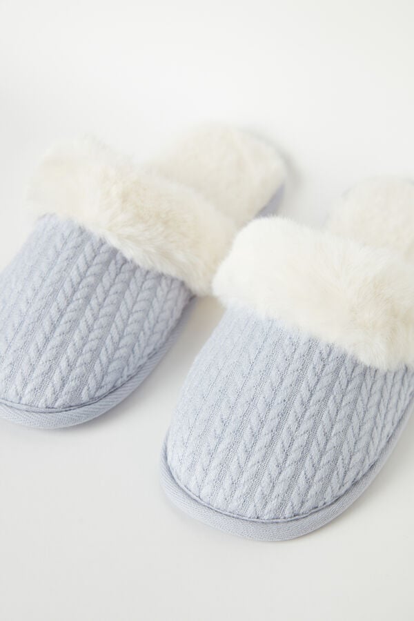 Intimssimi Ribbed Velvet Slippers with Faux Fur White | UUSND29888