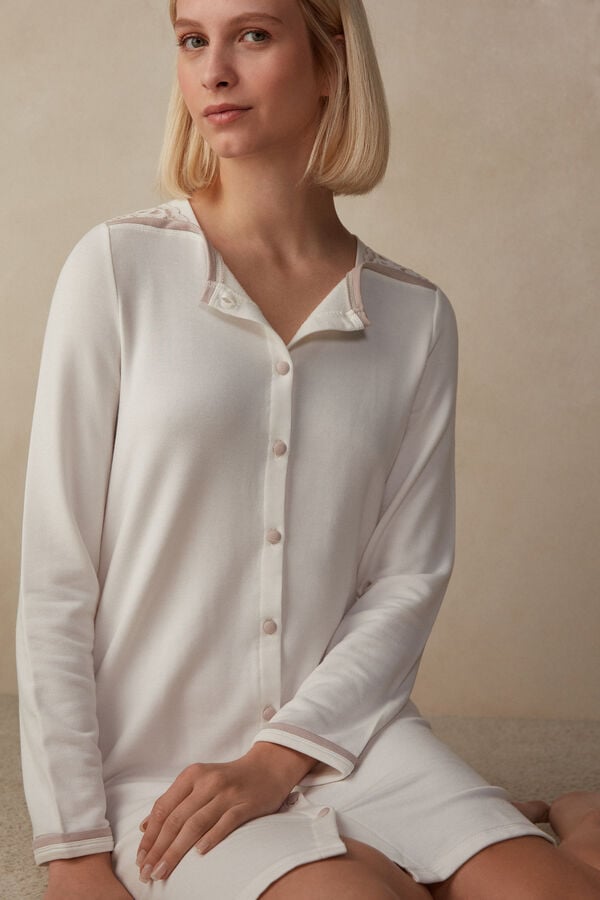 Intimssimi Romantic Bedroom Button Up Night Shirt in Modal with Wool White | SUSVO66164