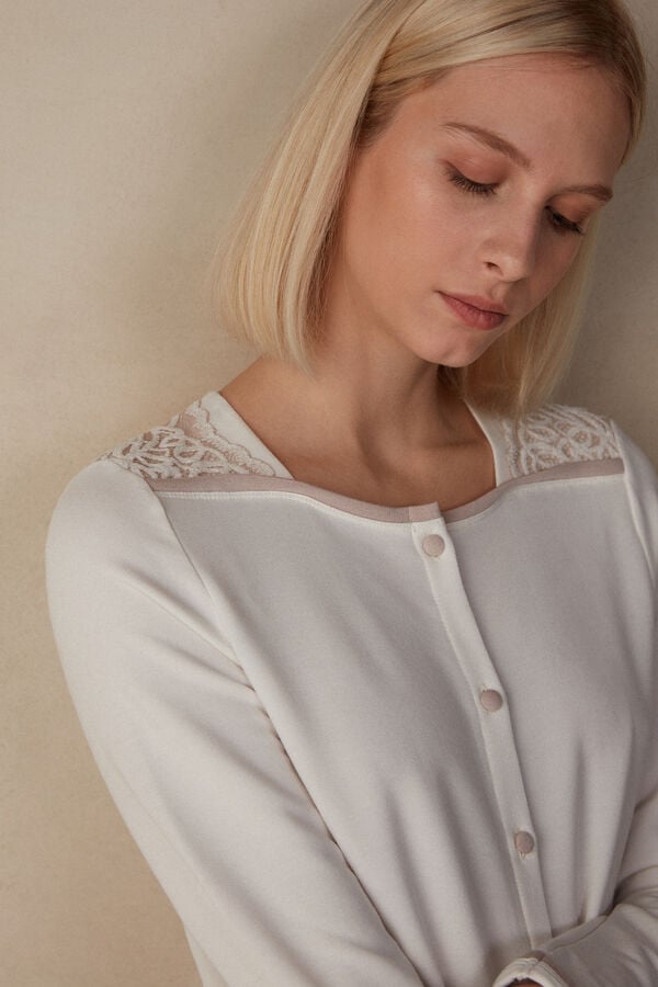 Intimssimi Romantic Bedroom Button Up Night Shirt in Modal with Wool White | SUSVO66164