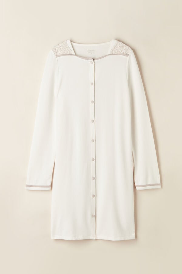 Intimssimi Romantic Bedroom Button Up Night Shirt in Modal with Wool White | SUSVO66164