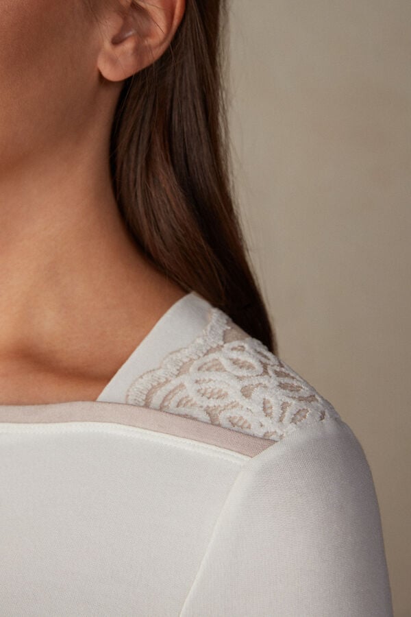 Intimssimi Romantic Bedroom Button Up Top in Modal with Wool White | EUSVG65836