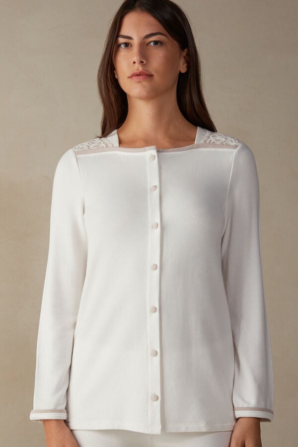 Intimssimi Romantic Bedroom Button Up Top in Modal with Wool White | EUSVG65836