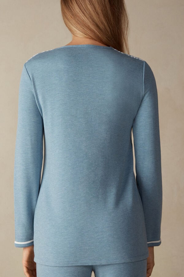 Intimssimi Romantic Bedroom Button Up Top in Modal with Wool Light Blue | XUSGW93414