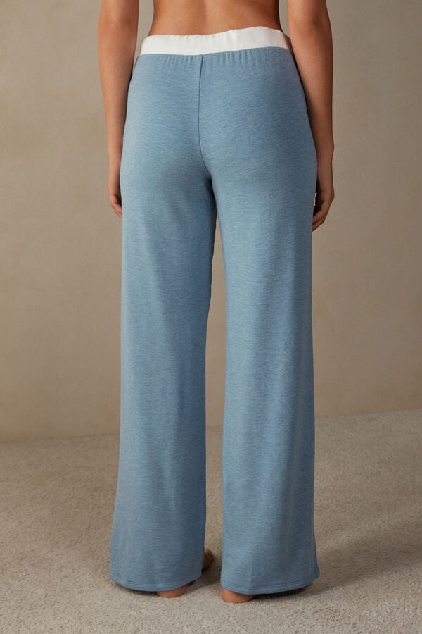 Intimssimi Romantic Bedroom Contrast Trim Full Length Pants in Modal with Wool Light Blue | BUSSO72211