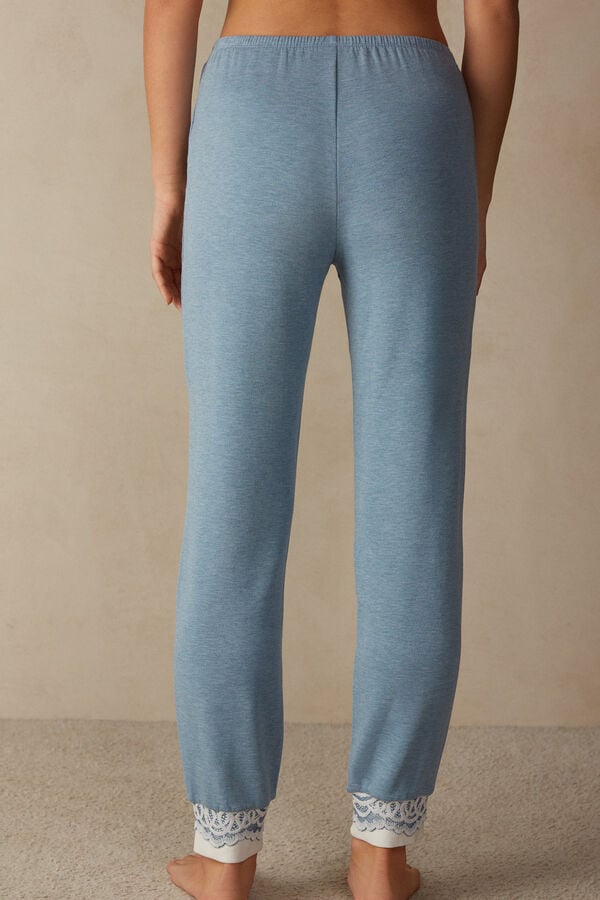 Intimssimi Romantic Bedroom Cuffed Full Length Pants in Modal with Wool Light Blue | USJKU95281