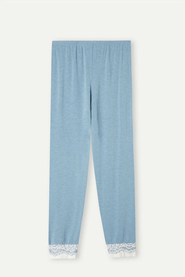 Intimssimi Romantic Bedroom Cuffed Full Length Pants in Modal with Wool Light Blue | USJKU95281