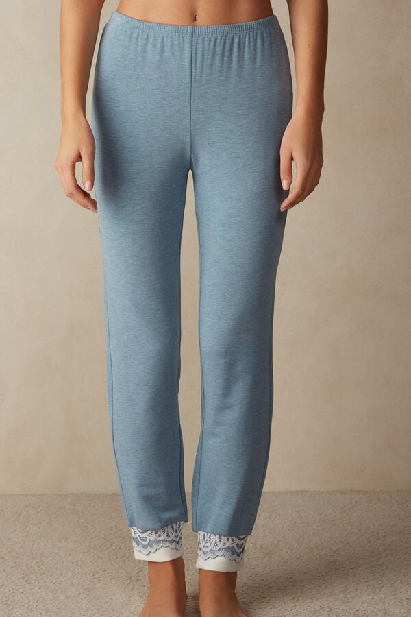 Intimssimi Romantic Bedroom Cuffed Full Length Pants in Modal with Wool Light Blue | USJKU95281