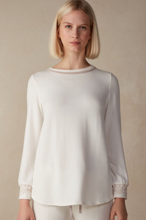 Intimssimi Romantic Bedroom Top in Modal with Wool White | SUSNY75562