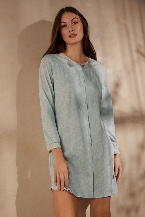 Intimssimi Romantic Cashmere Button Up Night Shirt Light Blue | FUSUI48877