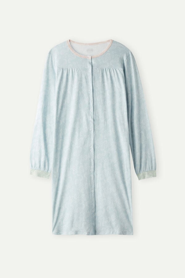 Intimssimi Romantic Cashmere Button Up Night Shirt Light Blue | FUSUI48877