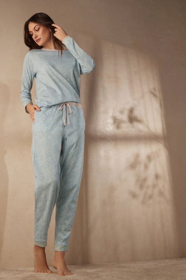 Intimssimi Romantic Cashmere Full Length Cotton Pants Light Blue | SUSNY10019