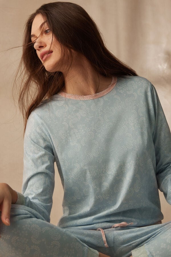 Intimssimi Romantic Cashmere Long Sleeve Cotton Top Light Blue | EUSHC86020