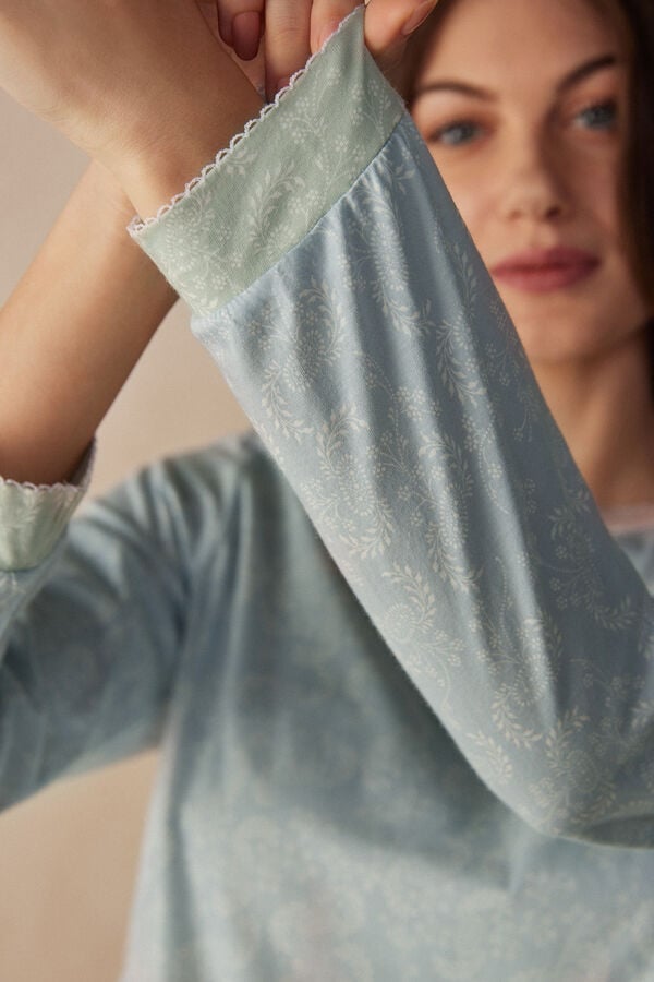 Intimssimi Romantic Cashmere Long Sleeve Cotton Top Light Blue | EUSHC86020