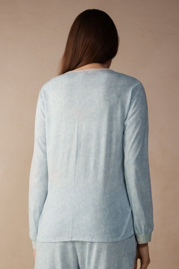 Intimssimi Romantic Cashmere Long Sleeve Cotton Top Light Blue | EUSHC86020