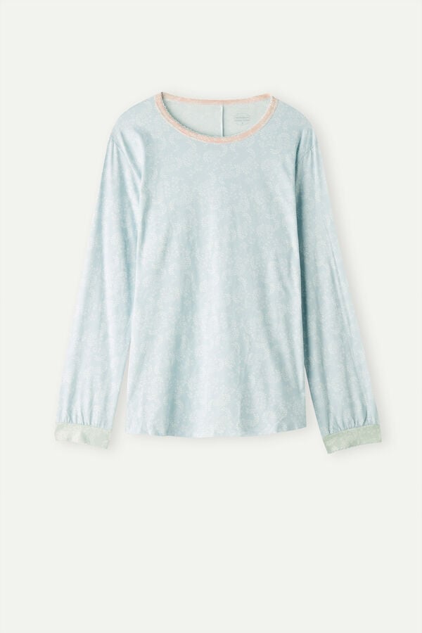 Intimssimi Romantic Cashmere Long Sleeve Cotton Top Light Blue | EUSHC86020