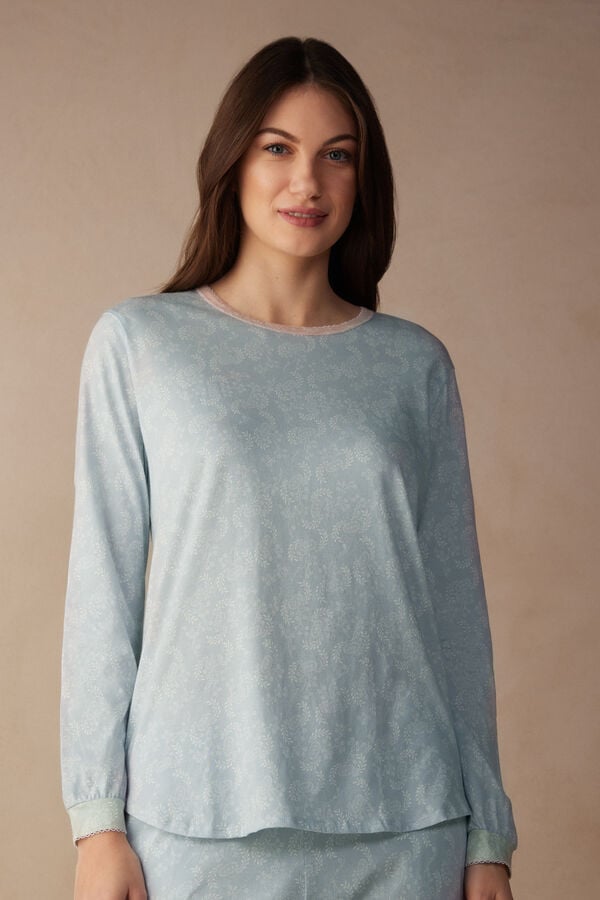 Intimssimi Romantic Cashmere Long Sleeve Cotton Top Light Blue | EUSHC86020