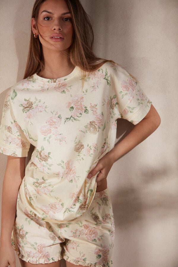 Intimssimi Scent of Roses Short Sleeve Cotton T-shirt Print | GUSUC75104