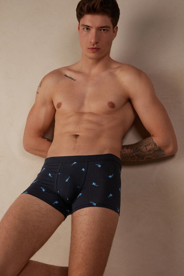 Intimssimi Shark Boxers in Natural Fresh Supima® Cotton Blue | UUSND88734