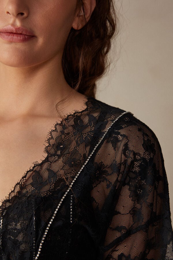 Intimssimi Shine High Like Stars Lace Kimono Black | USXBR36597