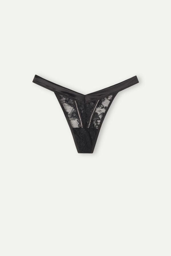 Intimssimi Shine High Like Stars ‘80s Style Thong Black | ZUSMJ64562