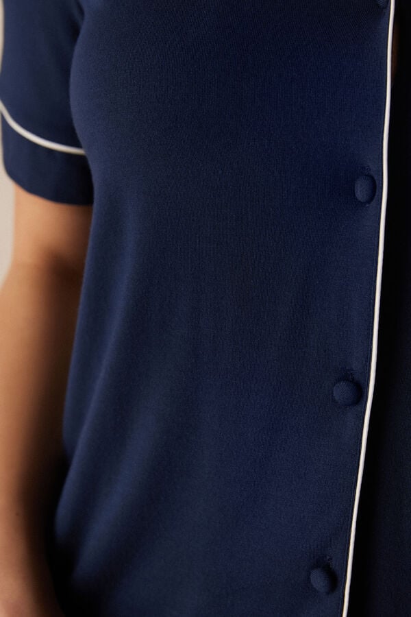 Intimssimi Short Sleeve Button Up Shirt in Modal Blue | BUSSO20148