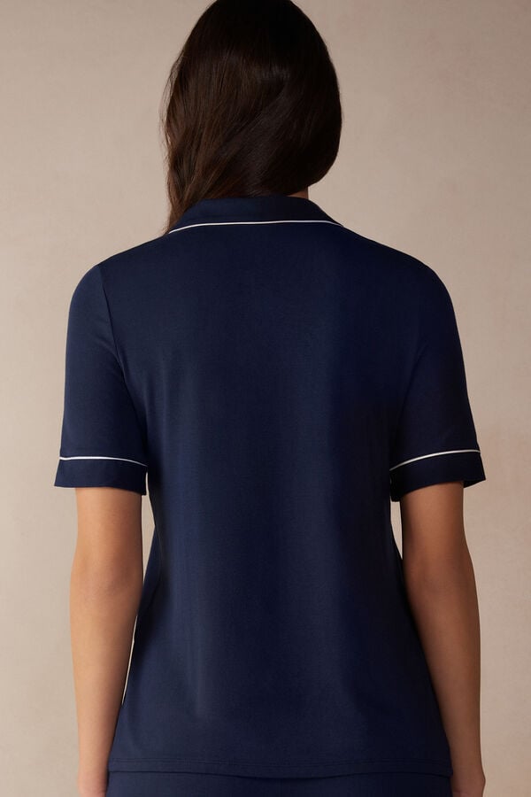 Intimssimi Short Sleeve Button Up Shirt in Modal Blue | BUSSO20148