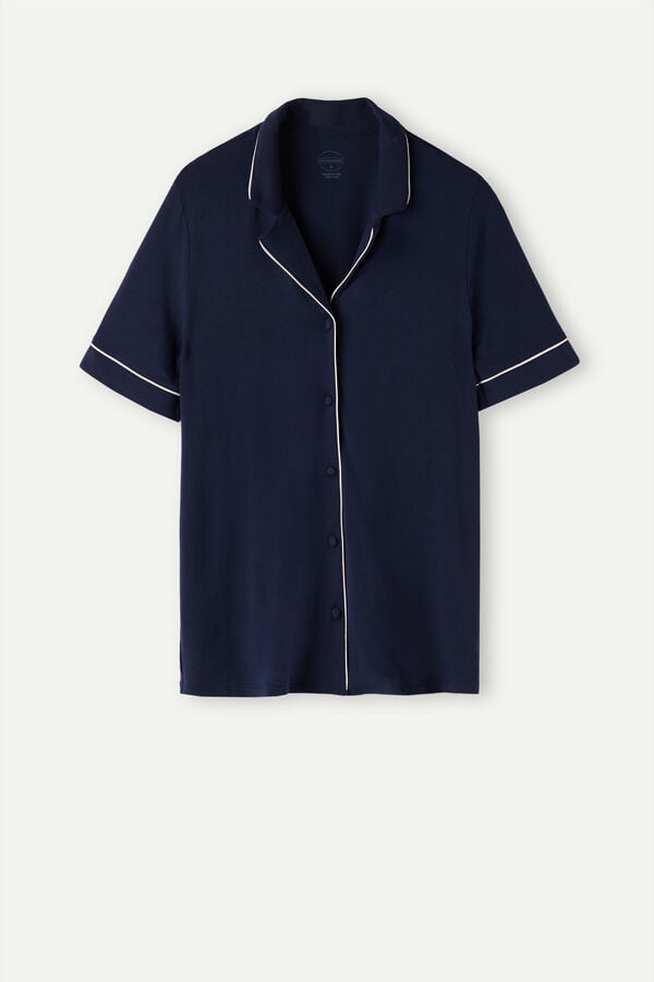 Intimssimi Short Sleeve Button Up Shirt in Modal Blue | BUSSO20148