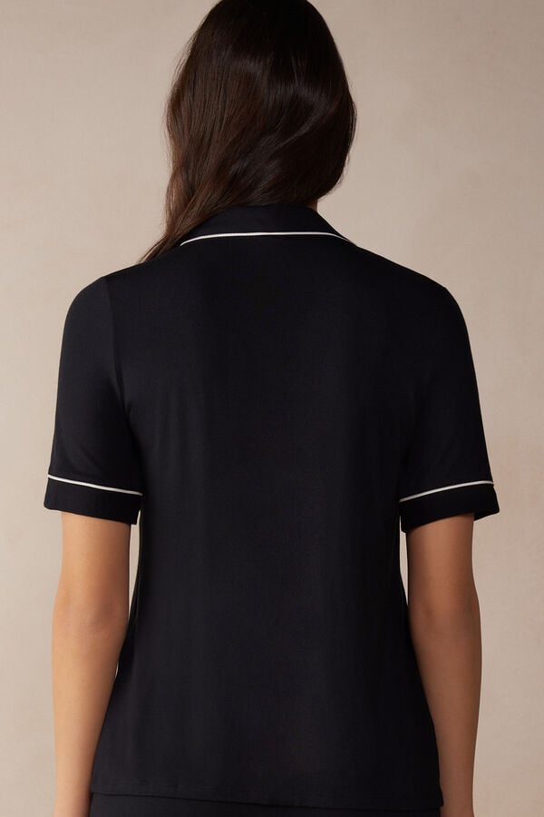 Intimssimi Short Sleeve Button Up Shirt in Modal Black | SUSVO45955