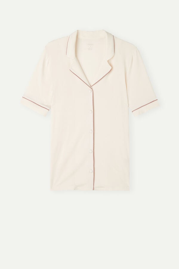 Intimssimi Short Sleeve Button Up Shirt in Modal Natural | USZPD27953