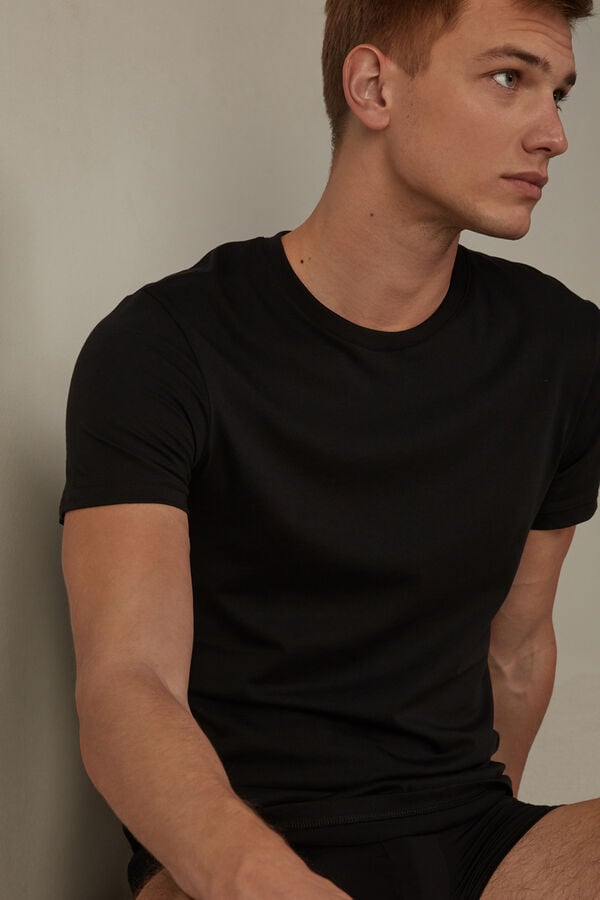 Intimssimi Short Sleeve Crew Neck T Shirt in Supima® Cotton Black | DUSKV12164