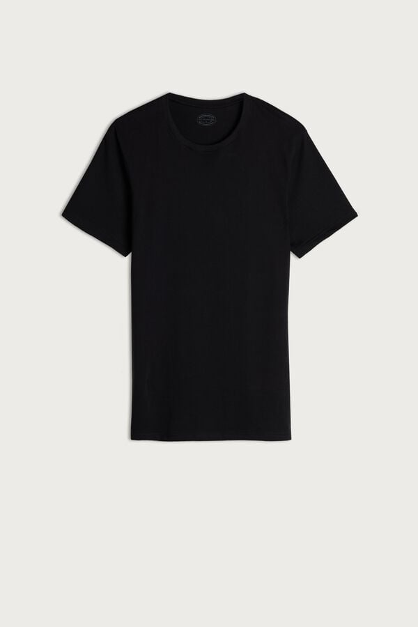 Intimssimi Short Sleeve Crew Neck T Shirt in Supima® Cotton Black | DUSKV12164