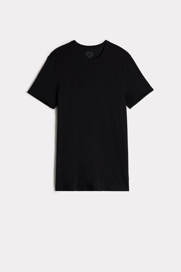 Intimssimi Short-Sleeve Crew-Neck T-Shirt in Extra-Fine Supima® Cotton Black | QUSUV21556