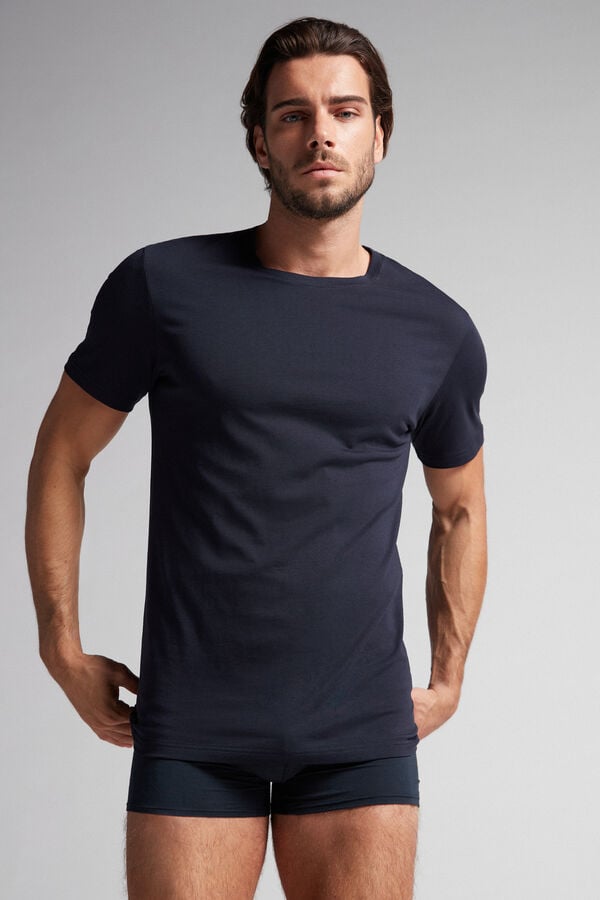 Intimssimi Short Sleeve Crew Neck T Shirt in Supima® Cotton Blue | USCVG56730