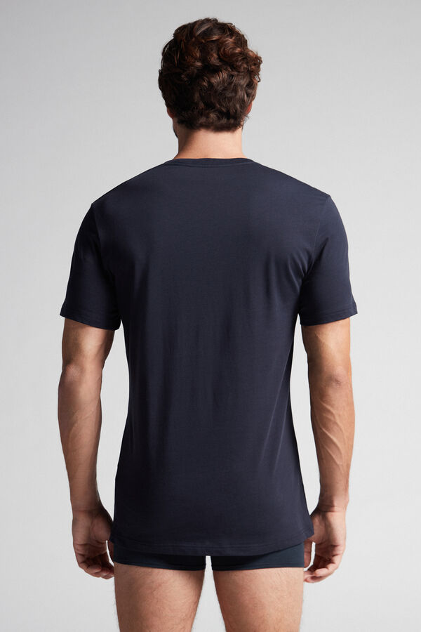 Intimssimi Short Sleeve Crew Neck T Shirt in Supima® Cotton Blue | USCVG56730