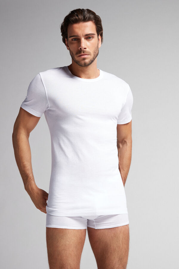 Intimssimi Short-Sleeve Crew-Neck T-Shirt in Extra-Fine Supima® Cotton White | USJZR47487