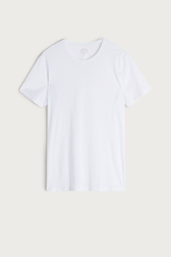 Intimssimi Short-Sleeve Crew-Neck T-Shirt in Extra-Fine Supima® Cotton White | USJZR47487