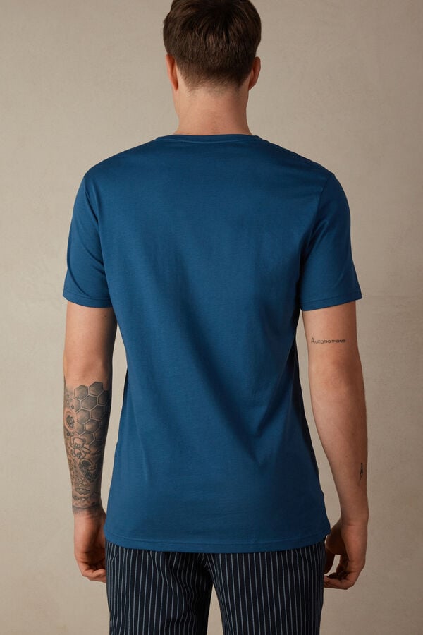 Intimssimi Short Sleeve Crew Neck T Shirt in Supima® Cotton Blue | USNEJ88991