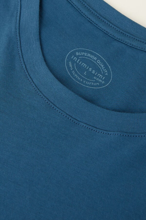 Intimssimi Short Sleeve Crew Neck T Shirt in Supima® Cotton Blue | USNEJ88991