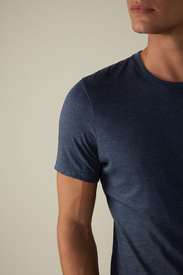 Intimssimi Short Sleeve Crew Neck T Shirt in Supima® Cotton Blue | USQAV29005