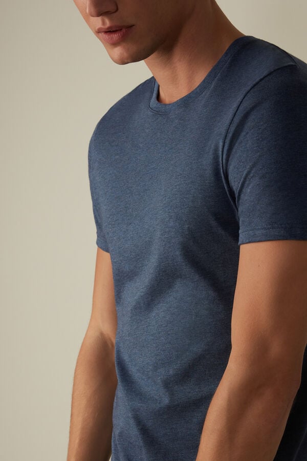 Intimssimi Short Sleeve Crew Neck T Shirt in Supima® Cotton Blue | USQAV29005