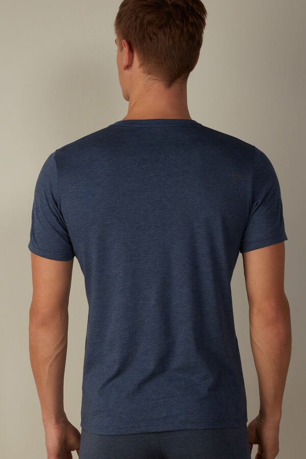 Intimssimi Short Sleeve Crew Neck T Shirt in Supima® Cotton Blue | USQAV29005