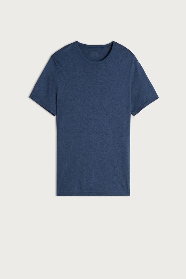 Intimssimi Short Sleeve Crew Neck T Shirt in Supima® Cotton Blue | USQAV29005