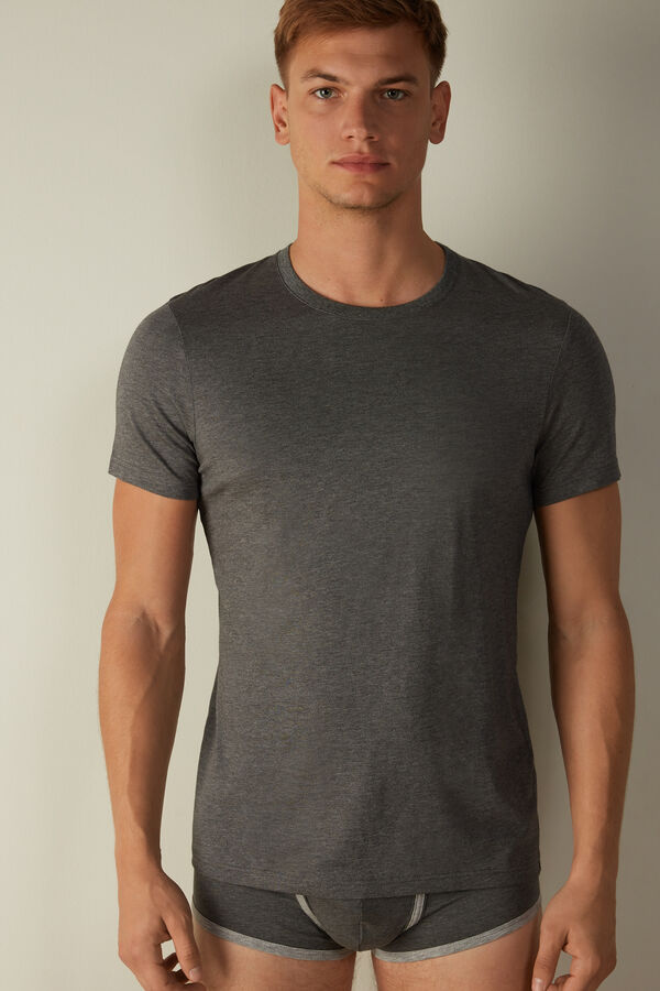 Intimssimi Short Sleeve Crew Neck T Shirt in Supima® Cotton Dark Grey | USQCS16114